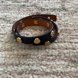 Tory Burch navy leather wrap bracelet